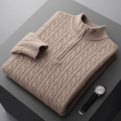 Woolen Half-High Collar Zip-Up Sweater